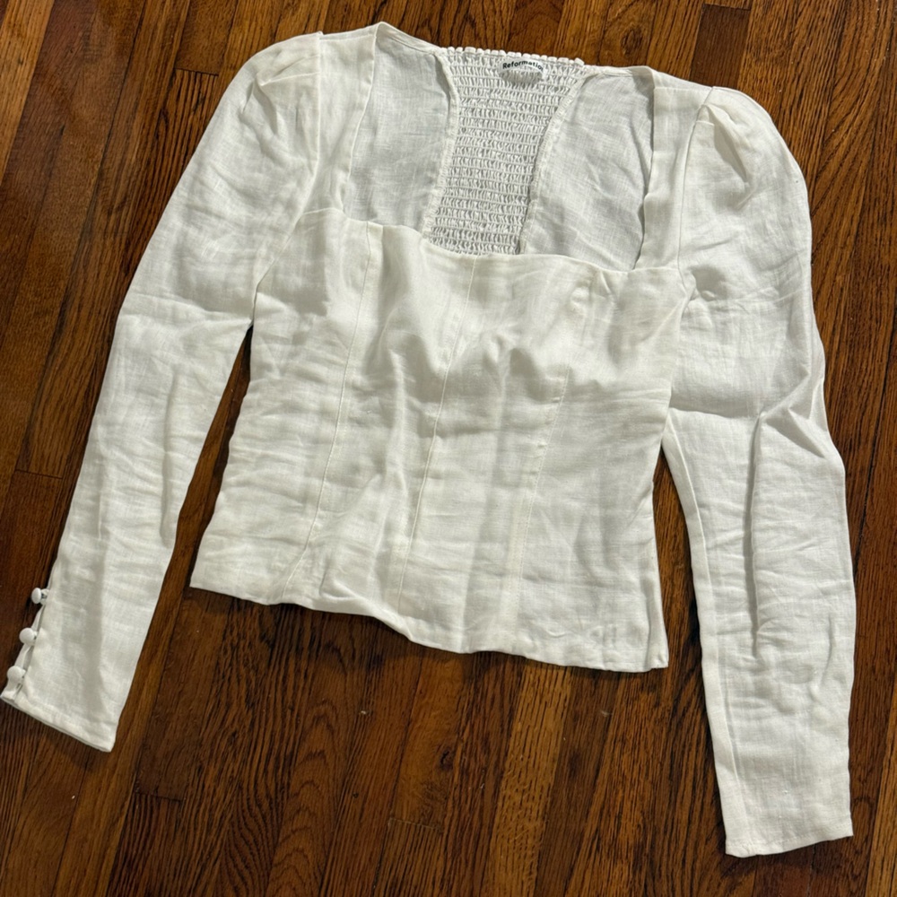 Reformation Ivory Textured Blouse